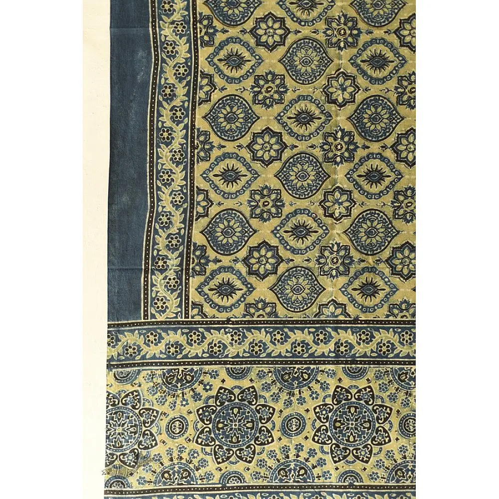 Dual-toned Ajrakh cotton dupatta in green and indigo with intricate detailing