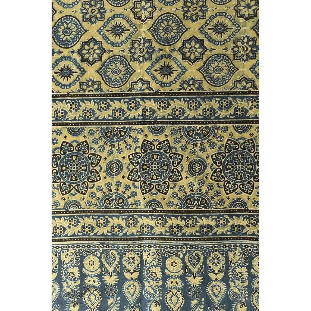 Dual-toned Ajrakh cotton dupatta in green and indigo with intricate detailing
