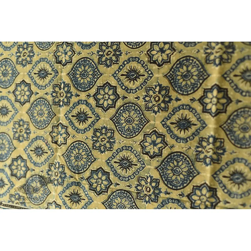 Dual-toned Ajrakh cotton dupatta in green and indigo with intricate detailing