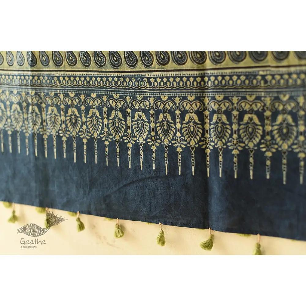 Yellow and Indigo dual-toned Ajrakh dupatta with natural dye finish