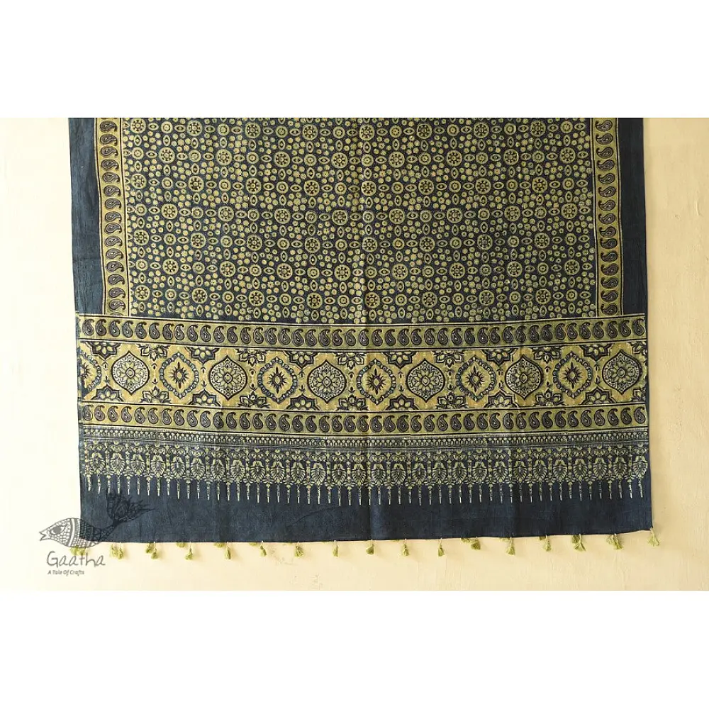 Yellow and Indigo dual-toned Ajrakh dupatta with natural dye finish