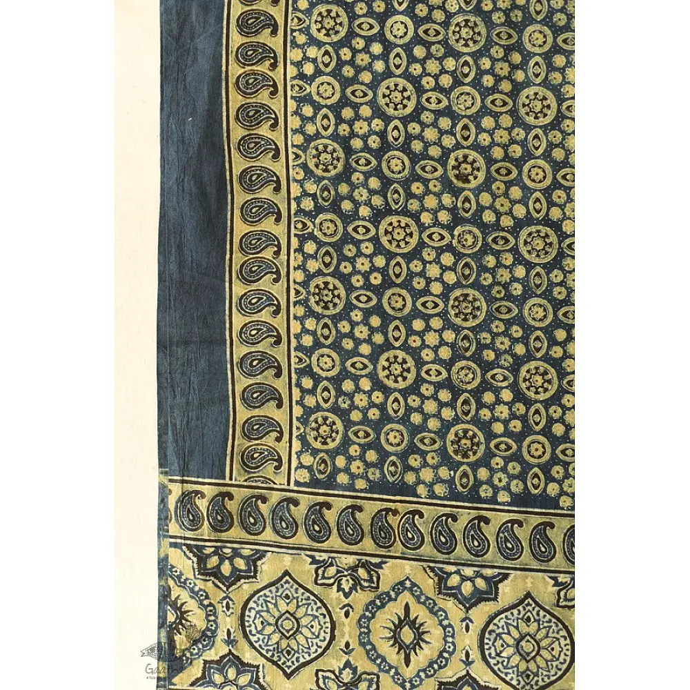 Yellow and Indigo dual-toned Ajrakh dupatta with natural dye finish