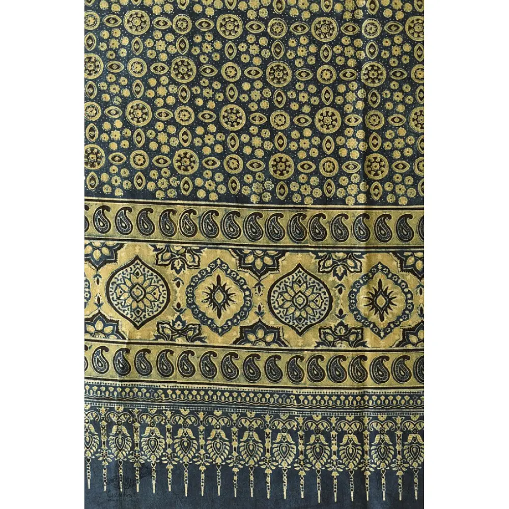 Yellow and Indigo dual-toned Ajrakh dupatta with natural dye finish