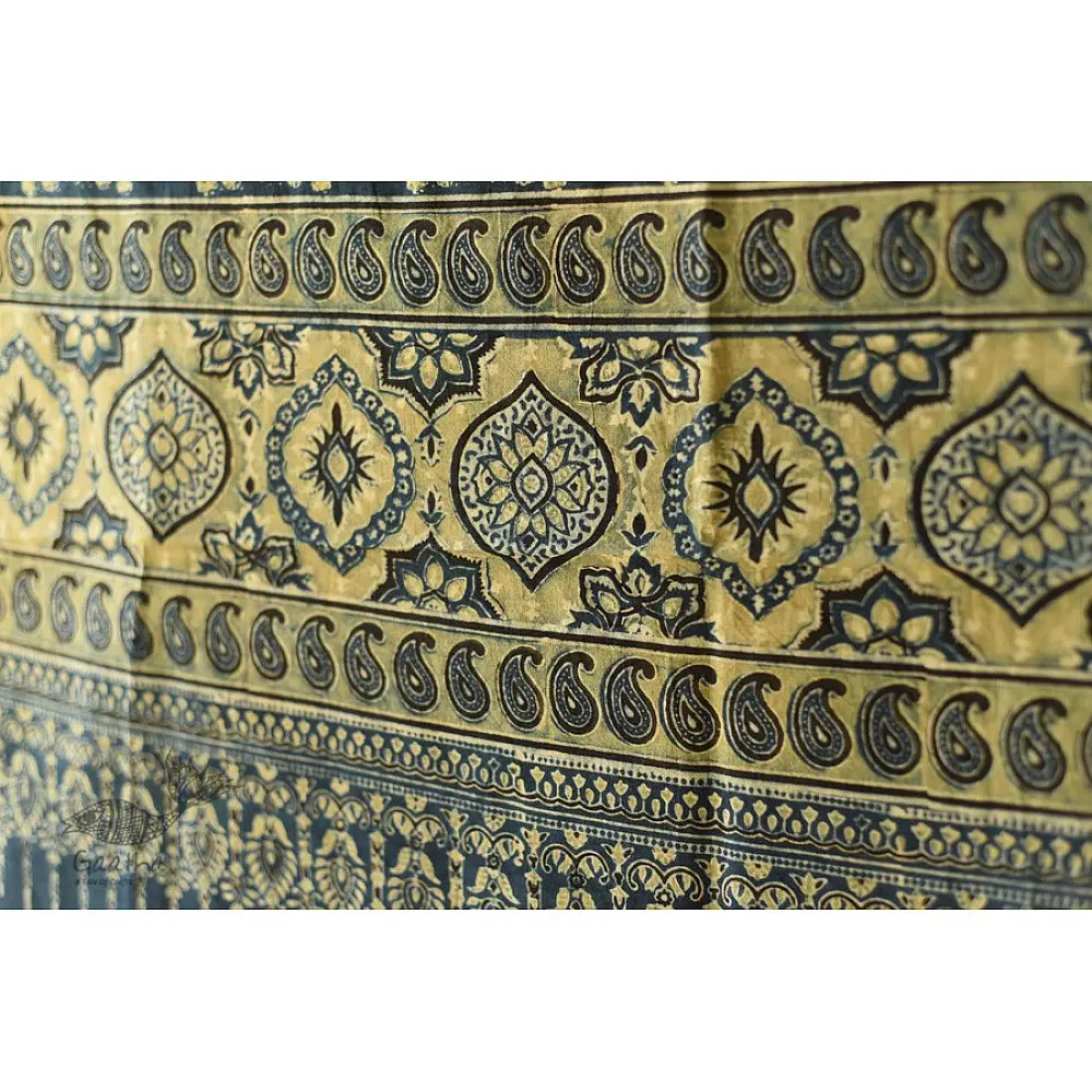 Yellow and Indigo dual-toned Ajrakh dupatta with natural dye finish