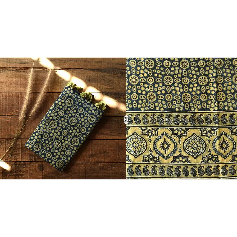 Yellow and Indigo dual-toned Ajrakh dupatta with natural dye finish