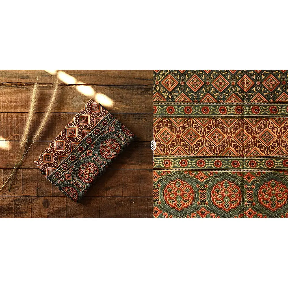Multi-coloured Ajrakh block print dupatta with rich earthy tones