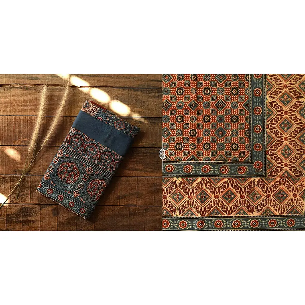 Pure cotton Ajrakh dupatta featuring traditional Kutch block print patterns