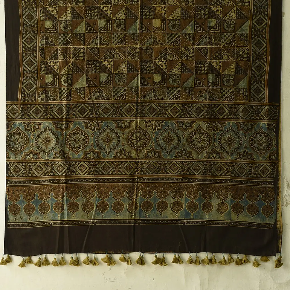 Indigo toned Handcrafted Ajrakh block print pure cotton dupatta 