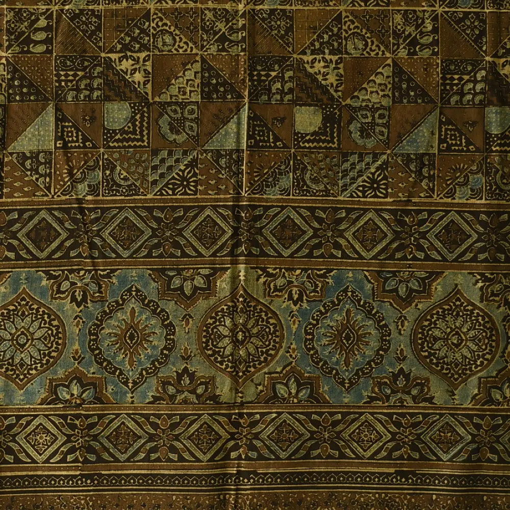 Indigo toned Handcrafted Ajrakh block print pure cotton dupatta 