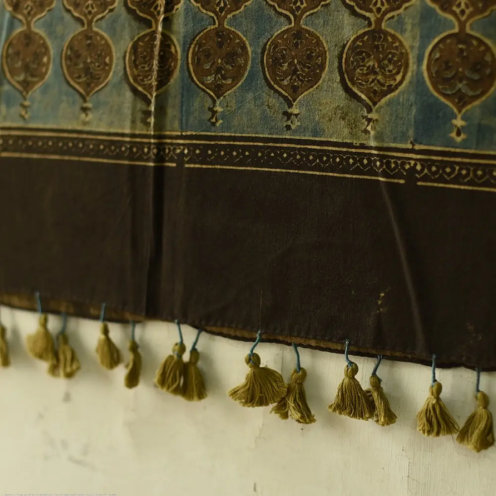 Indigo toned Handcrafted Ajrakh block print pure cotton dupatta 