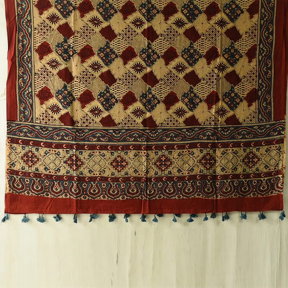 Ajrakh hand block printed pure cotton dupatta with traditional geometric motifs