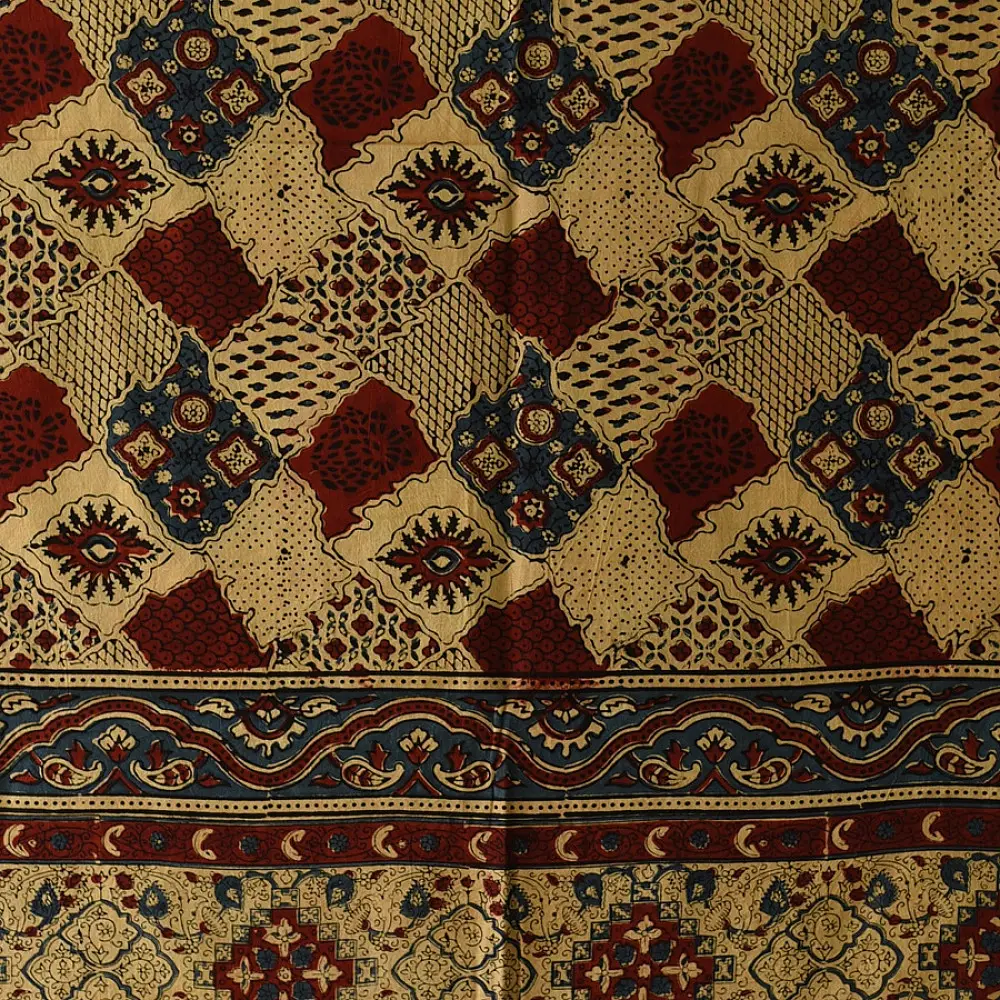 Ajrakh hand block printed pure cotton dupatta with traditional geometric motifs