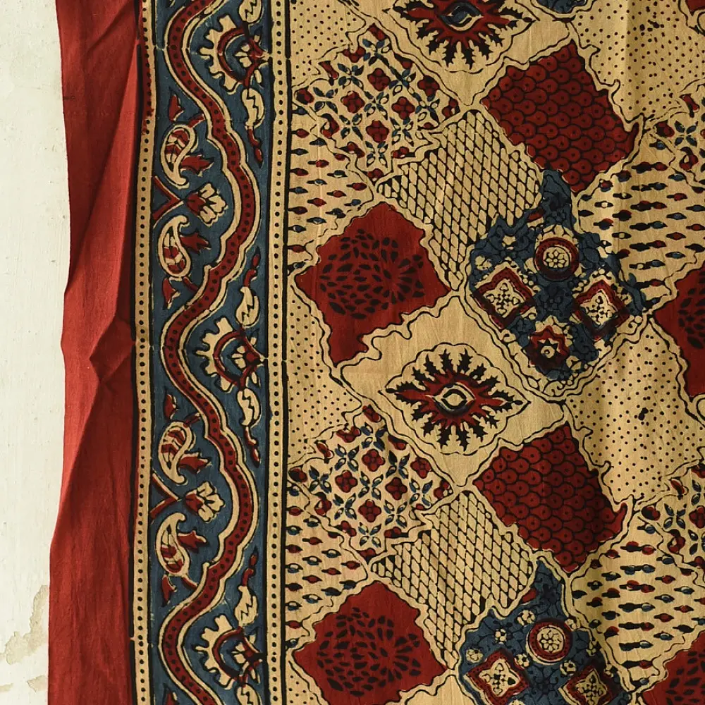Ajrakh hand block printed pure cotton dupatta with traditional geometric motifs