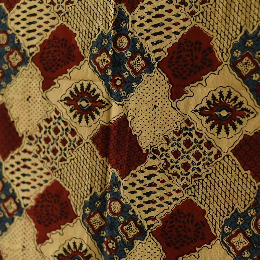 Ajrakh hand block printed pure cotton dupatta with traditional geometric motifs