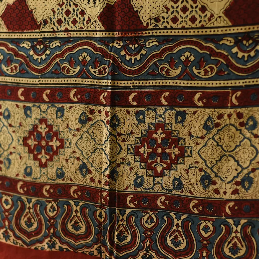 Ajrakh hand block printed pure cotton dupatta with traditional geometric motifs