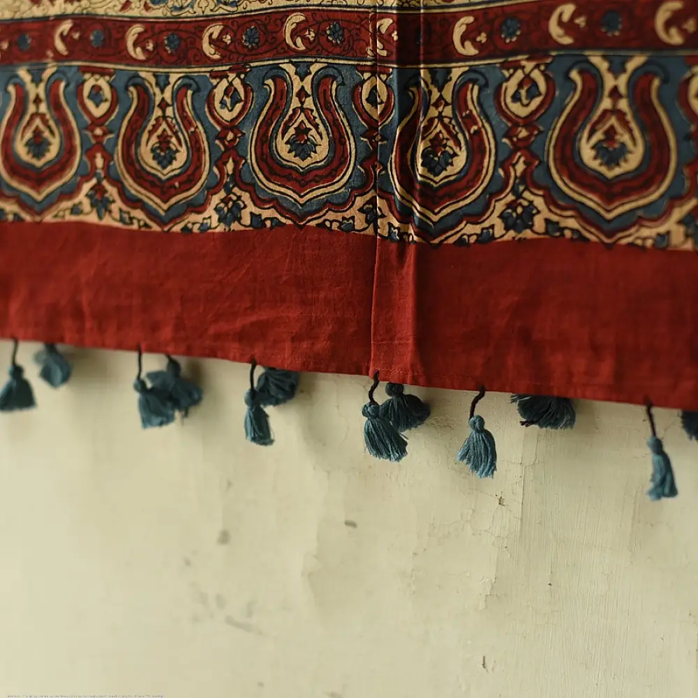 Ajrakh hand block printed pure cotton dupatta with traditional geometric motifs