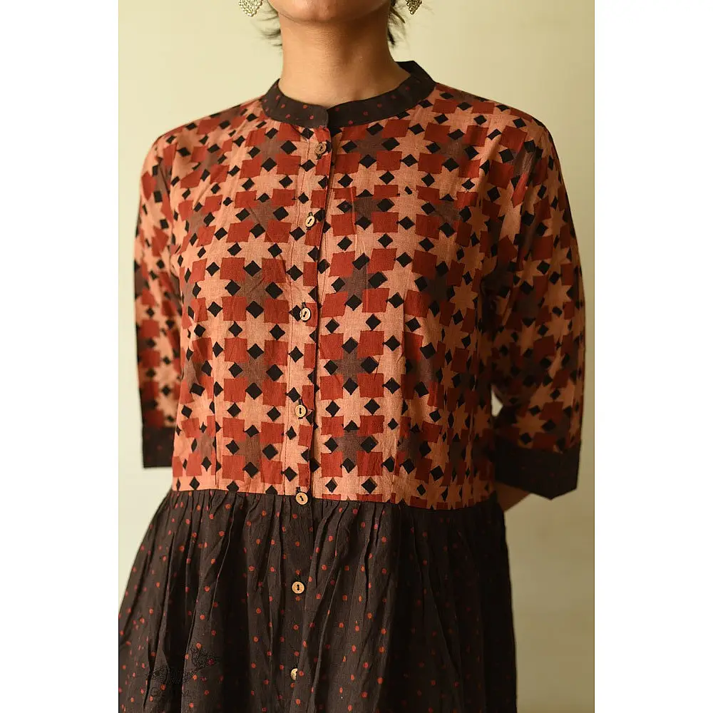 shop Designer Brown Doted Cotton Dress