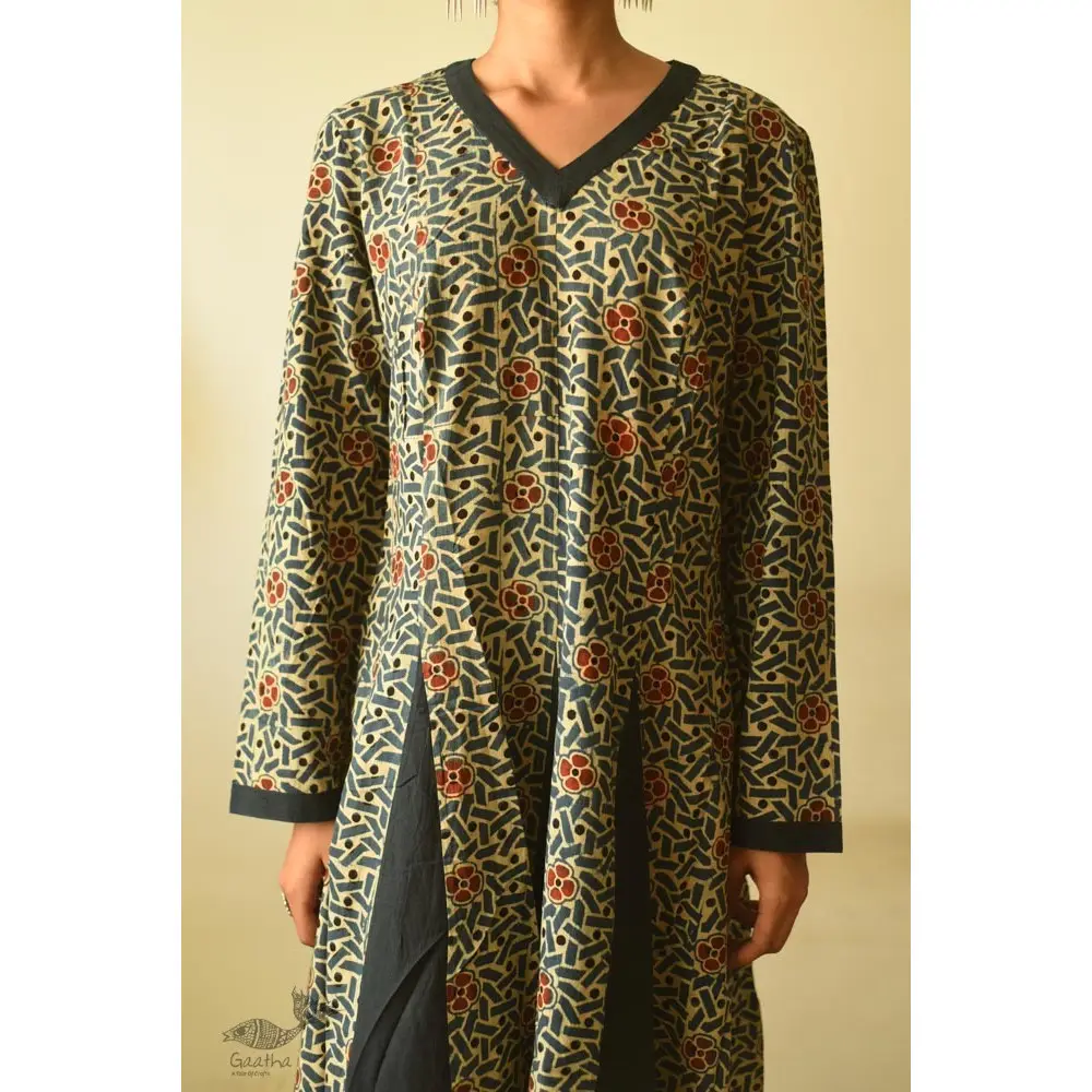 shop Ajrakh blue Cotton Dress