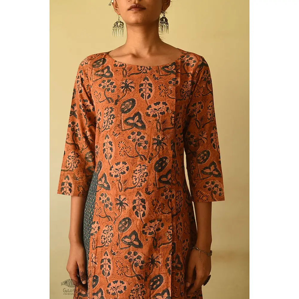 shop Ajrakh hand Block Printed Cotton brown Dress