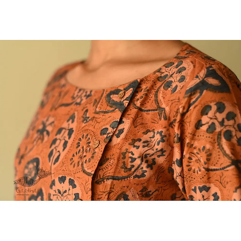 shop Ajrakh hand Block Printed Cotton brown Dress