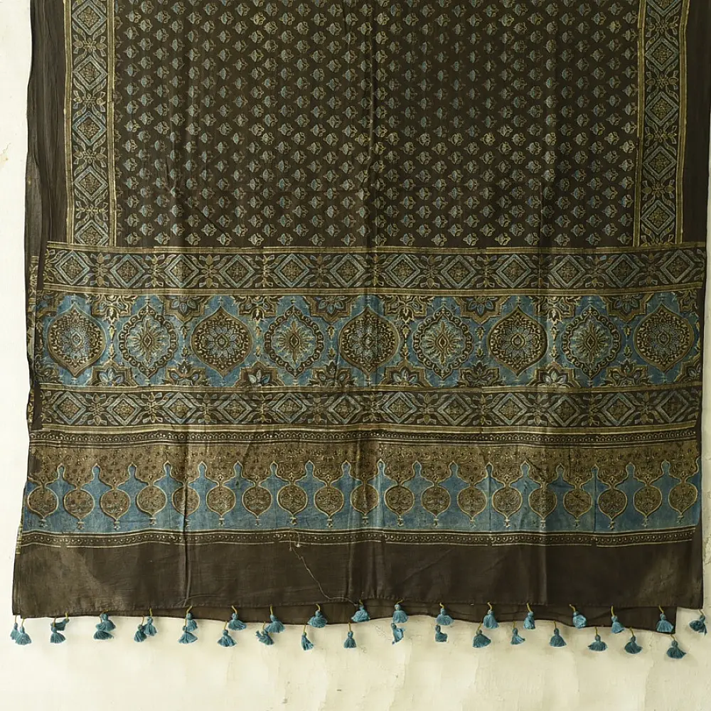 Traditional Indian Ajrakh cotton dupatta with repeating geometric motifs