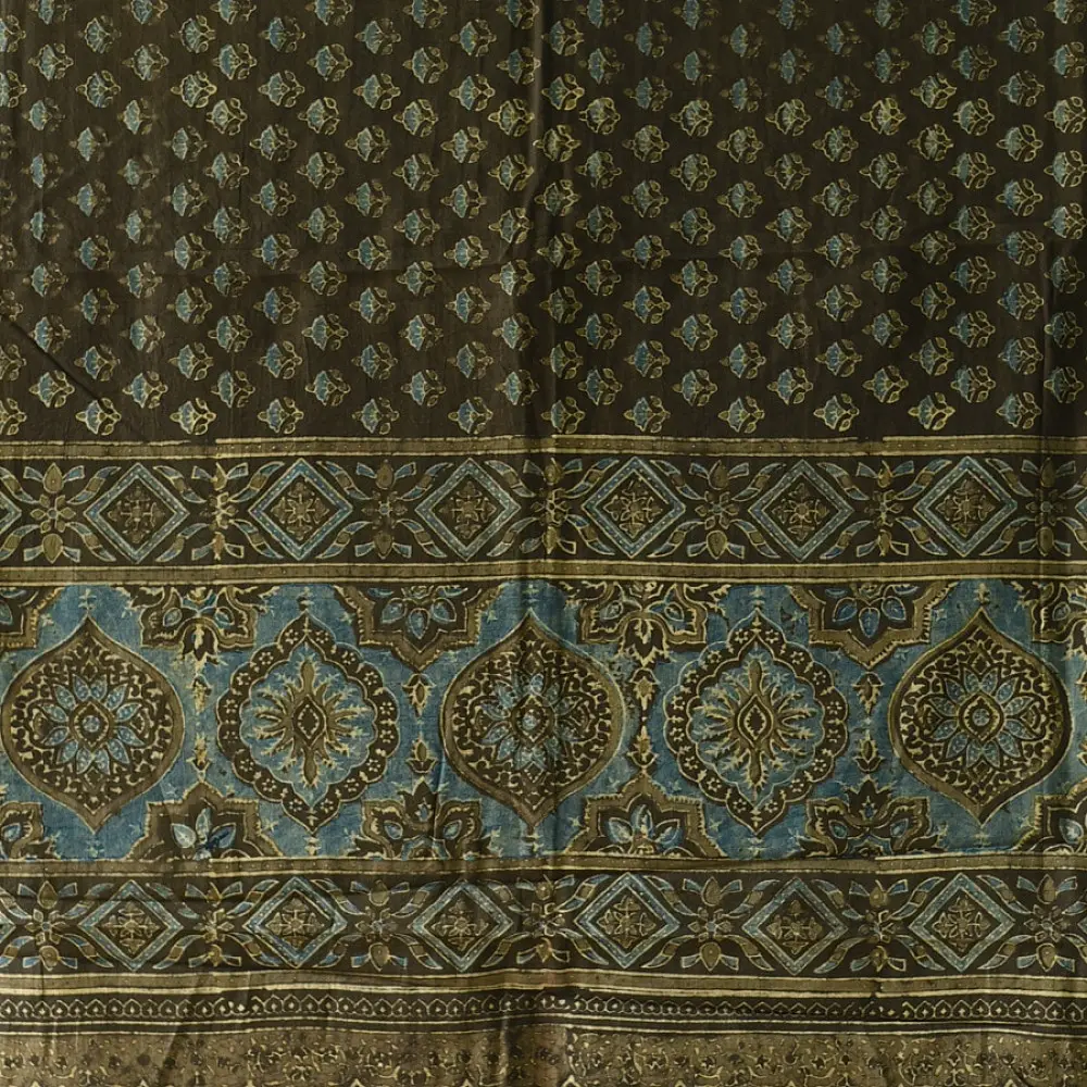 Traditional Indian Ajrakh cotton dupatta with repeating geometric motifs