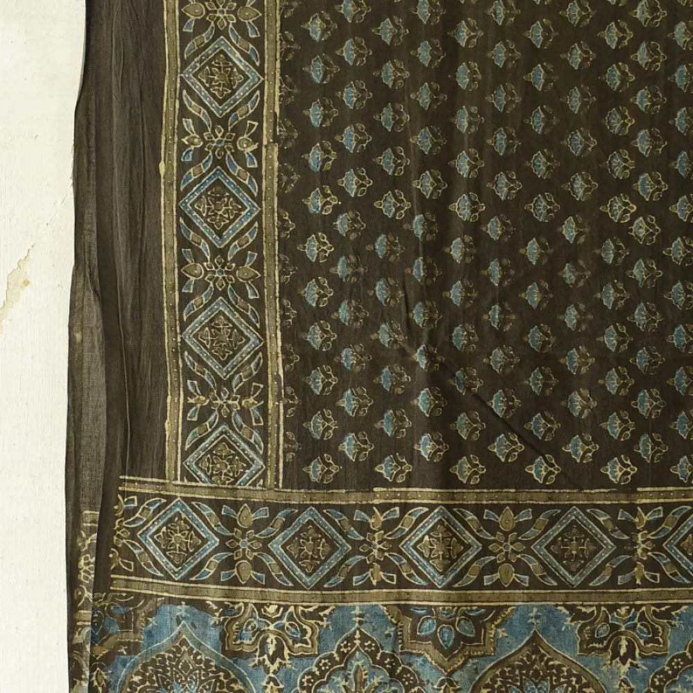 Traditional Indian Ajrakh cotton dupatta with repeating geometric motifs