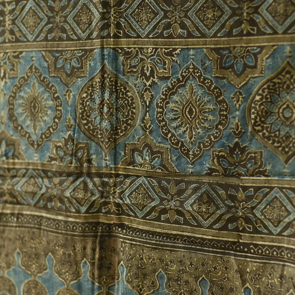 Traditional Indian Ajrakh cotton dupatta with repeating geometric motifs
