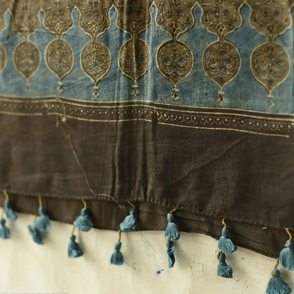 Traditional Indian Ajrakh cotton dupatta with repeating geometric motifs