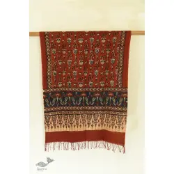 Kafi | Handloom Linen - Ajrakh Printed Stole with Natural Color