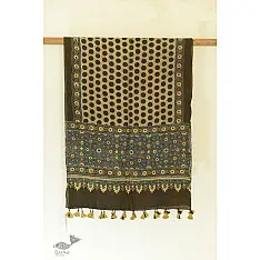 Kafi | Ajrakh Block Print ~ Handloom Linen Stole - Hina Colour