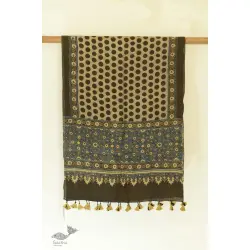 Kafi | Ajrakh Block Print ~ Handloom Linen Stole - Hina Colour