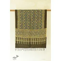 Kafi | Ajrakh Hand Block Printed ~ Linen Stole - Yellow & Green