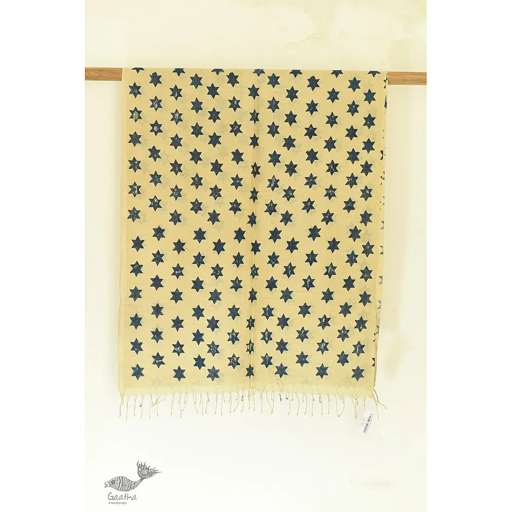 shop Handloom Linen - Ajrakh Printed Stole natural dyed