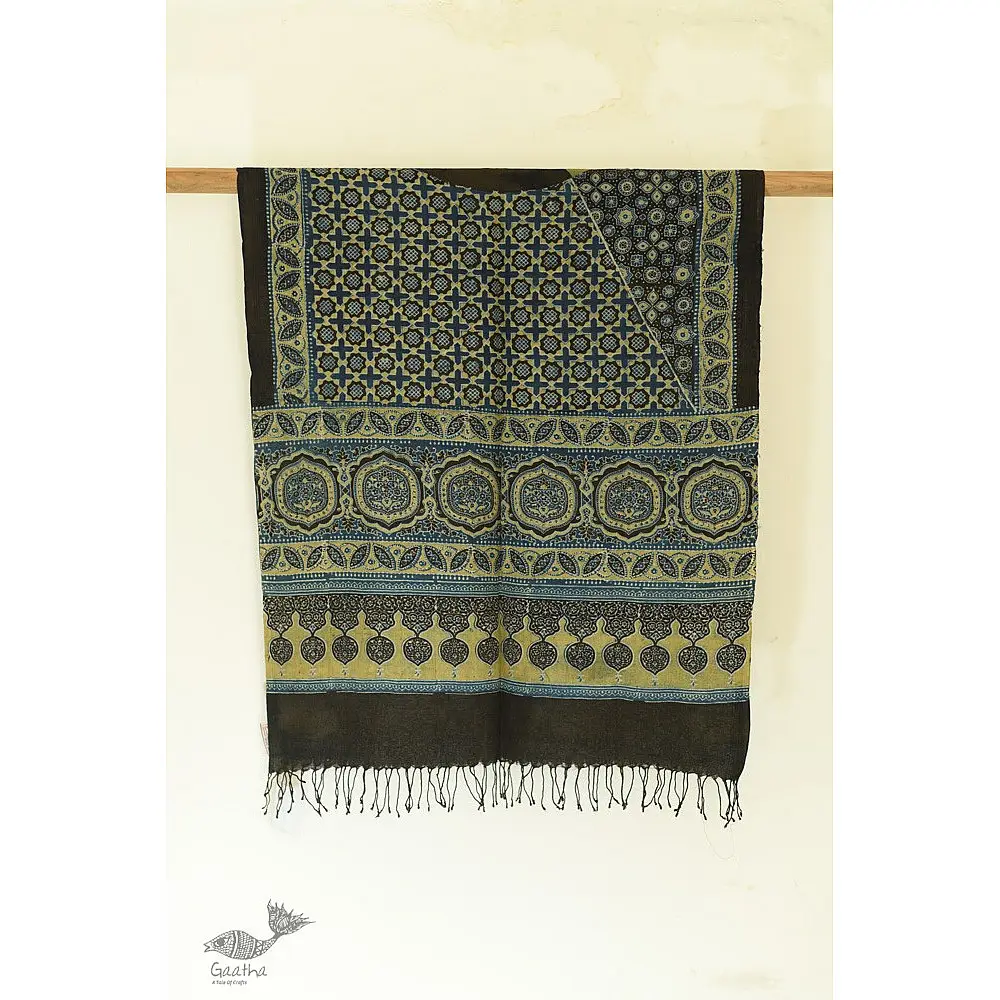 shop Ajrakh Block Print ~ Handloom Linen Stole