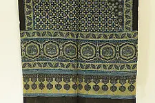 Kafi | Ajrakh Block Print ~ Handloom Linen Stole - Greenish Grey