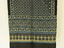 Kafi | Ajrakh Block Print ~ Handloom Linen Stole - Greenish Grey
