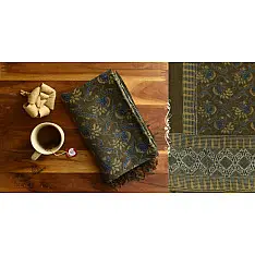 Kafi | Ajrakh Block Print ~ Handloom Linen Dupatta - Dark Brown
