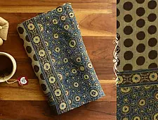 Kafi | Ajrakh Block Print ~ Handloom Linen Stole - Hina Colour