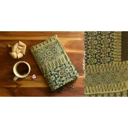 Kafi | Ajrakh Hand Block Printed ~ Linen Stole - Yellow & Green