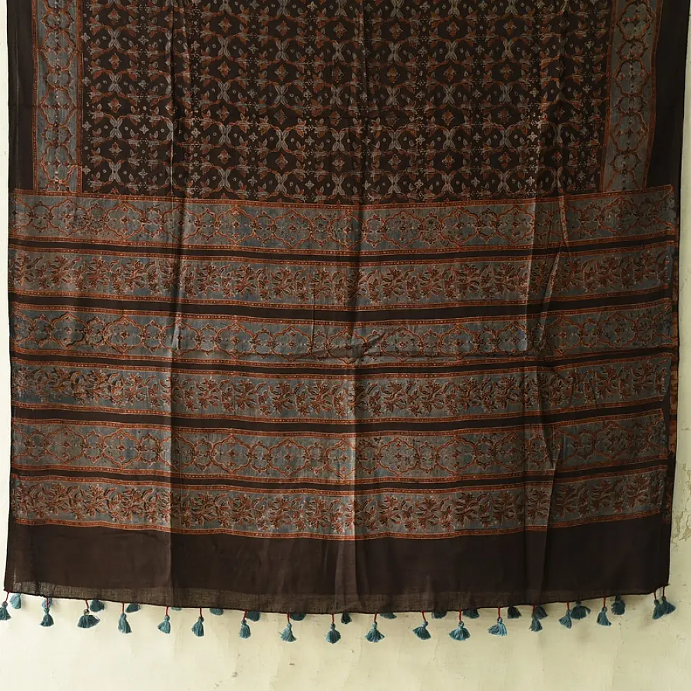Authentic Ajrakh cotton dupatta with intricate artisan block printing