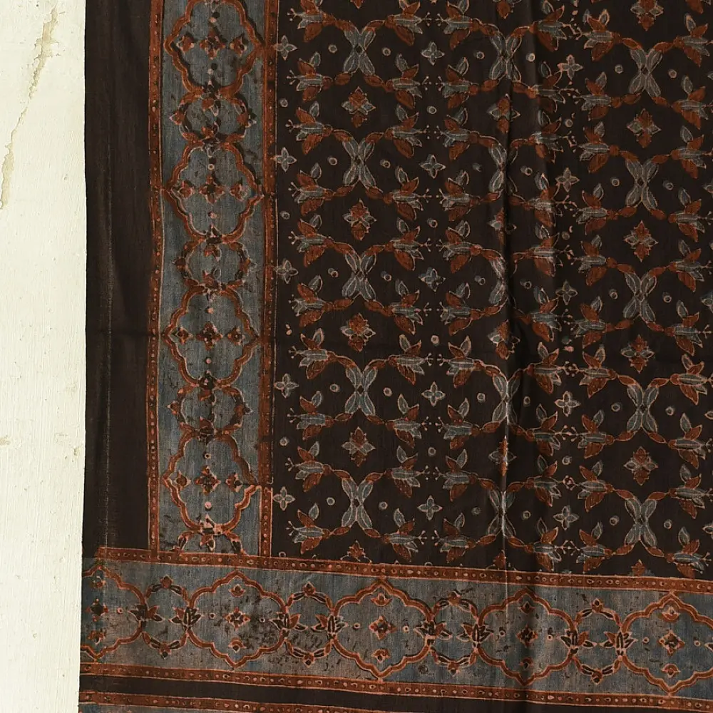 Authentic Ajrakh cotton dupatta with intricate artisan block printing