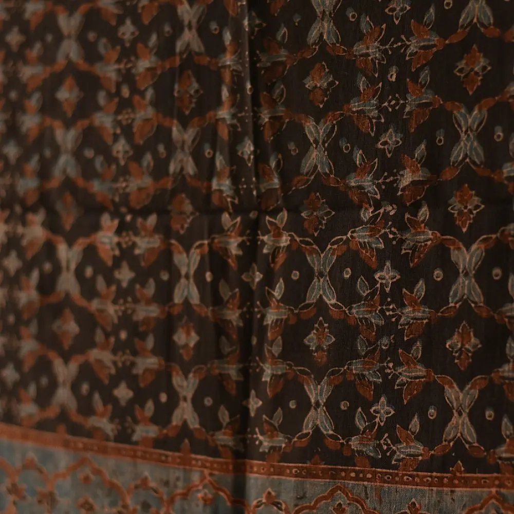 Authentic Ajrakh cotton dupatta with intricate artisan block printing
