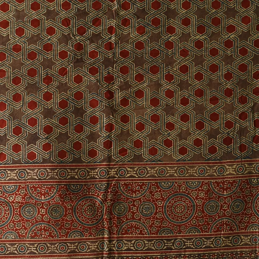 Classic Ajrakh hand block printed dupatta with rich cultural motifs
