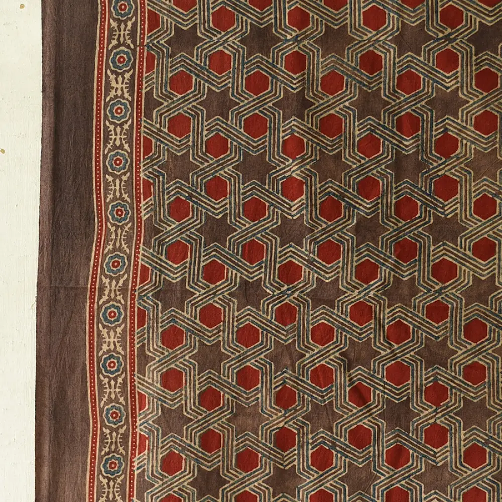 Classic Ajrakh hand block printed dupatta with rich cultural motifs