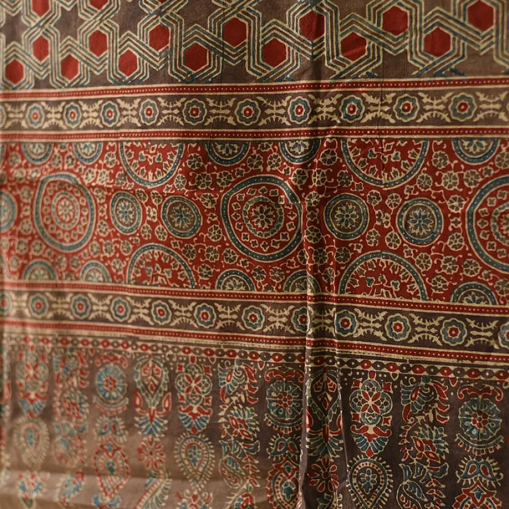 Classic Ajrakh hand block printed dupatta with rich cultural motifs