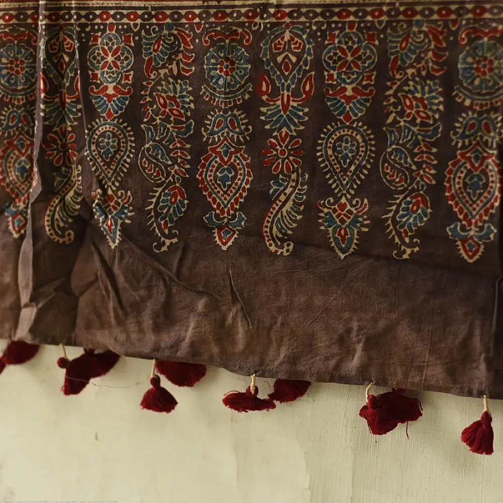 Classic Ajrakh hand block printed dupatta with rich cultural motifs