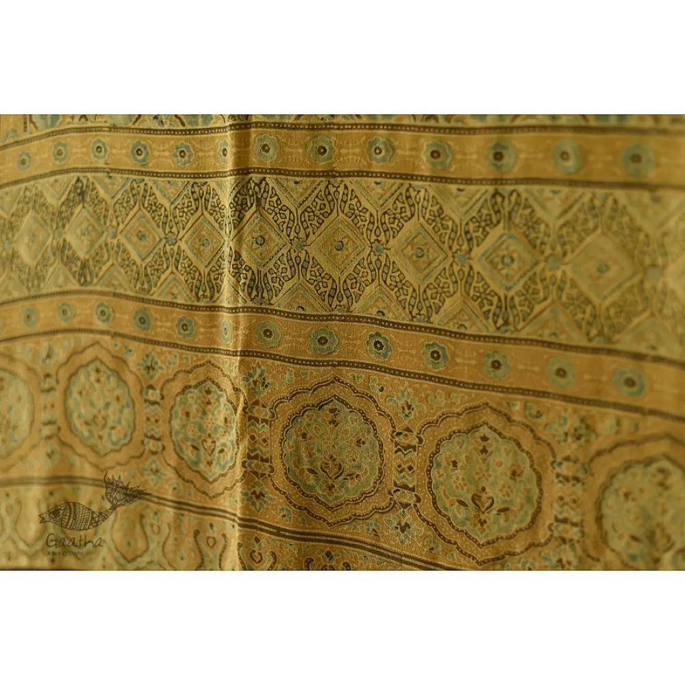 buy Ajrakh Natual Dyed Crape Dupatta - Green & Brown