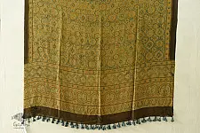 Ajrakh Natual Dyed Crape Dupatta - Green & Brown