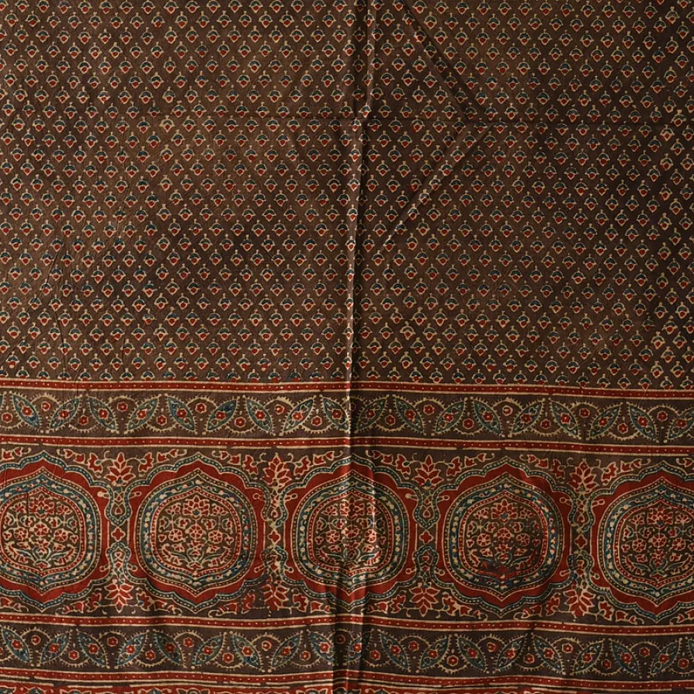 Ajrakh printed cotton dupatta with intricate hand carved block patterns